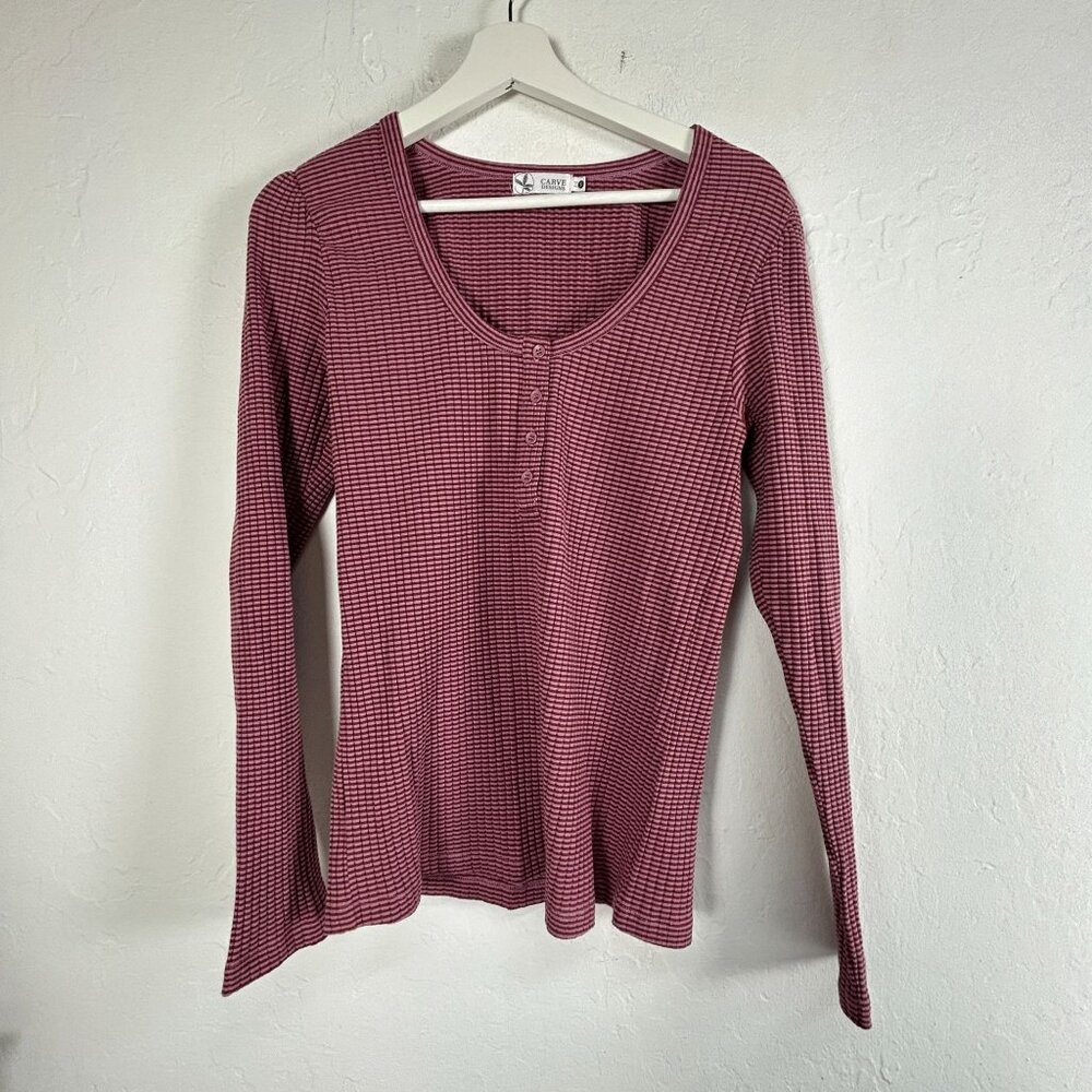 Carve Designs Women Ribbed Henley Top Small Organic Cotton Blend Long Sleeve New